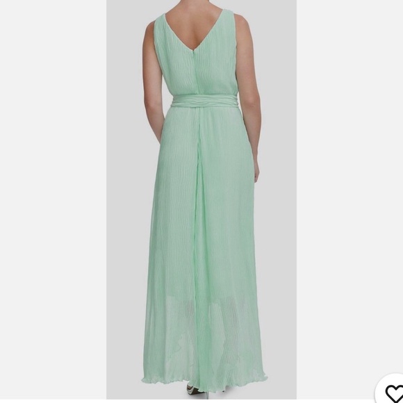 DKNY Mint Green Pleated Wrap High Low Chiffon Belted Dress Women Size 14 Party - Picture 4 of 13